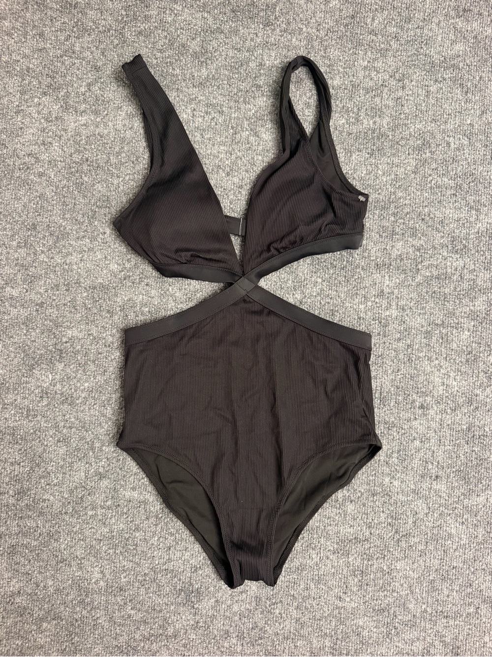 aerie Black Ribbed Cutout One-Piece Swimsuit